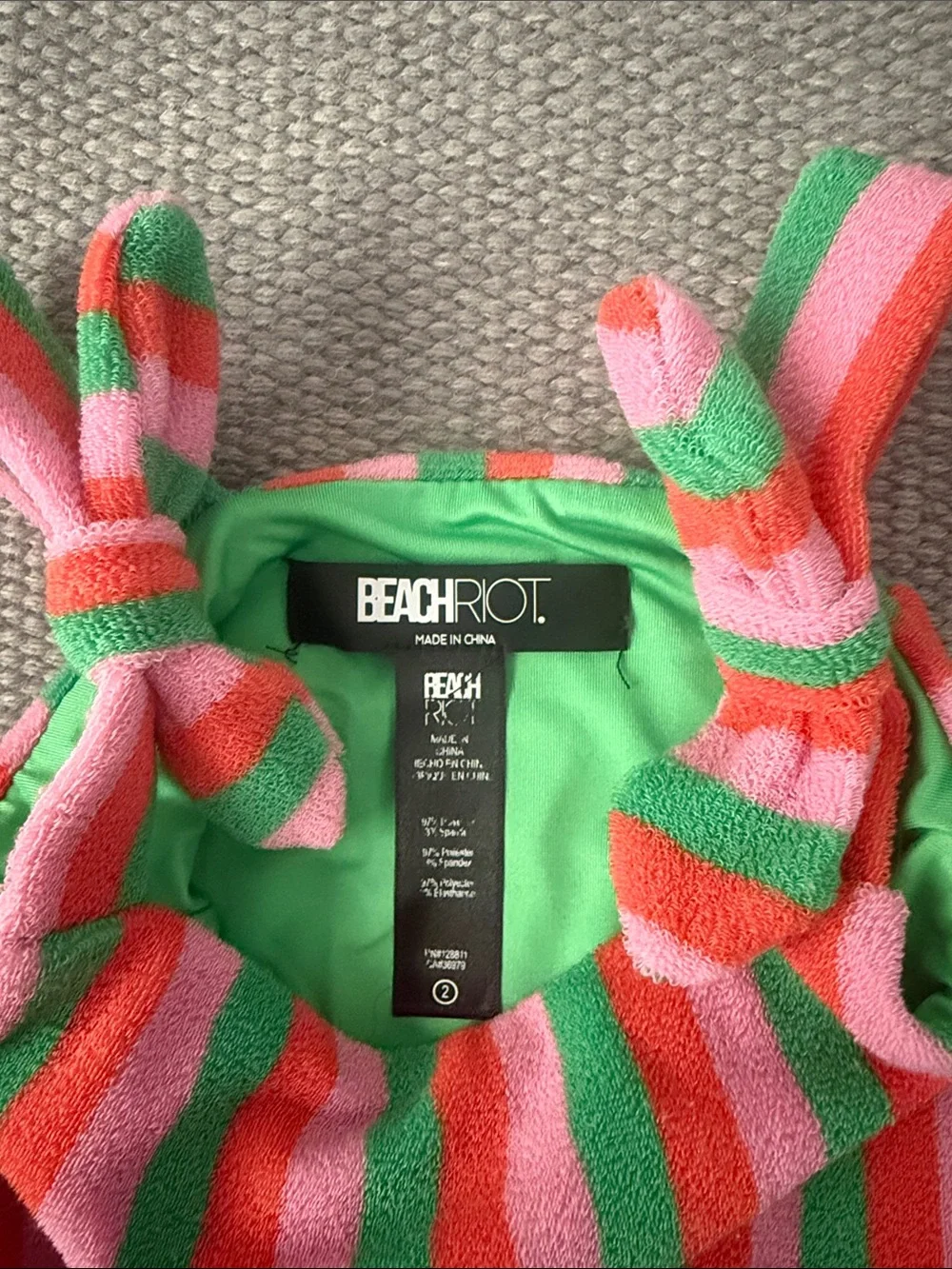 Beach Riot Kids Striped One-Piece Swimsuit & Bucket Hat - Pink, Green, Coral
